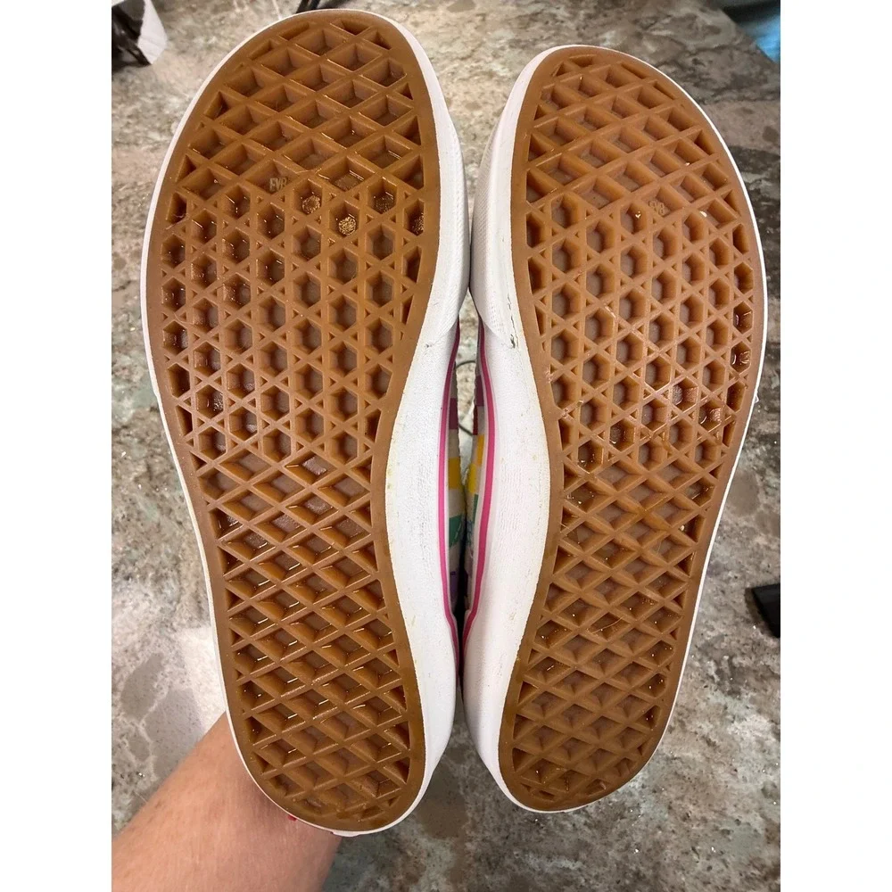 Vans Old‎ Skool Rainbow Checkerboard Black Suede Low Top Sneakers Kids Size 3.0